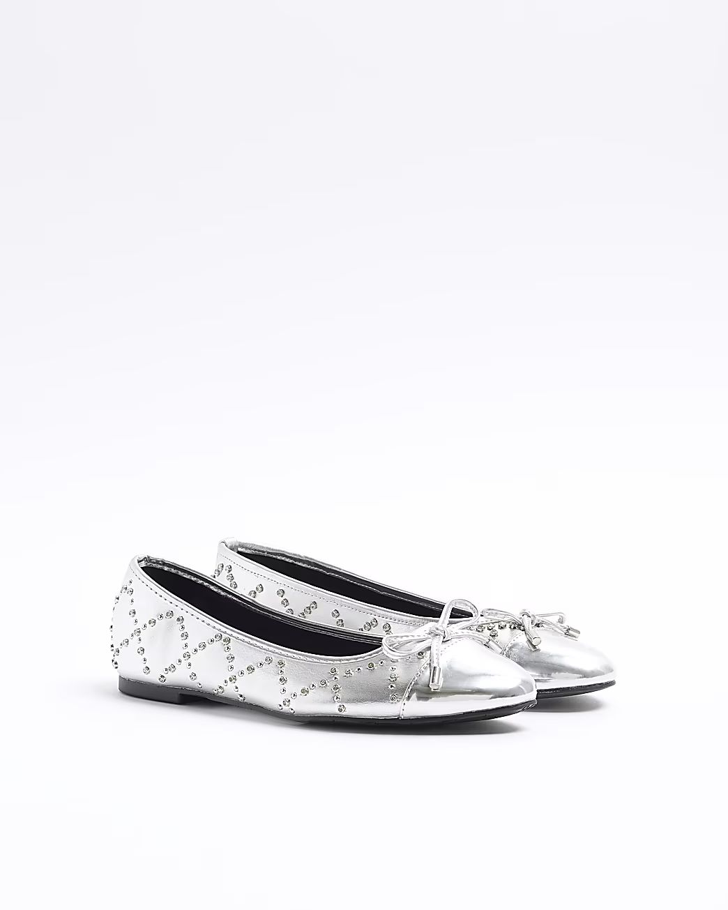 Silver studded ballet shoes | River Island (UK & IE)