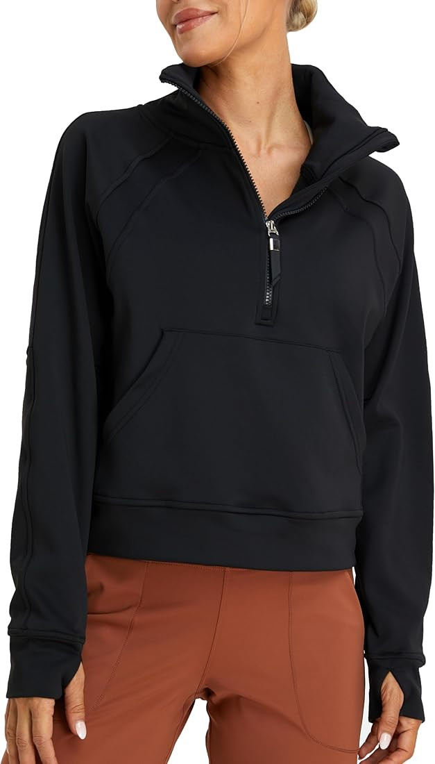 Oalka Sweatshirts Half Zip Long Sleeve Cropped Pullover Lined Full Zip Hoodies Thumb Hole Jackets | Amazon (US)