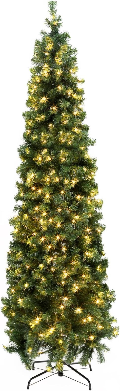 6.5ft Pre-lit Pencil Christmas Tree Fir Hinged Slim Corner Xmas Tree Holiday Decoration with 250 ... | Amazon (US)