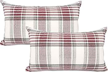 YOUR SMILE Set of 2 Christmas Retro Farmhouse Outdoor/Indoor Buffalo Tartan Chequer Stripe Plaid ... | Amazon (US)