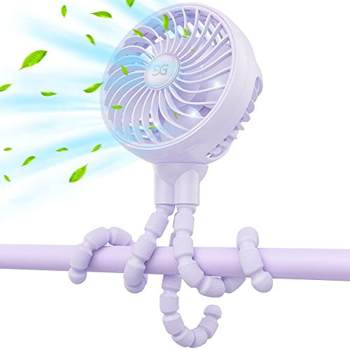 GUSGU Stroller Fan Clip on for Baby, Flexible Tripod & Rechargeable Battery, Small Personal Fan, Mini Portable Fan for Travel, Handheld, Car (Purple) | Amazon (US)