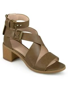 Womens Stacked Wood Heel Faux Leather Double Ankle Strap Sandals | Walmart (US)