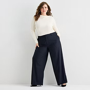 new!Ashley Graham Pin Stripe Womens Plus Wide Leg Trouser | JCPenney