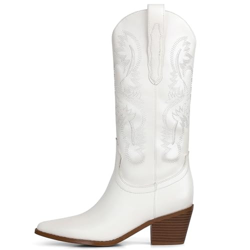 SaraIris Women's Cowgirl Boots White Boots Knee High Boots Mid Calf boots Western Boots Embroidered Boots Cowboy Boots for Women size 6 | Amazon (US)