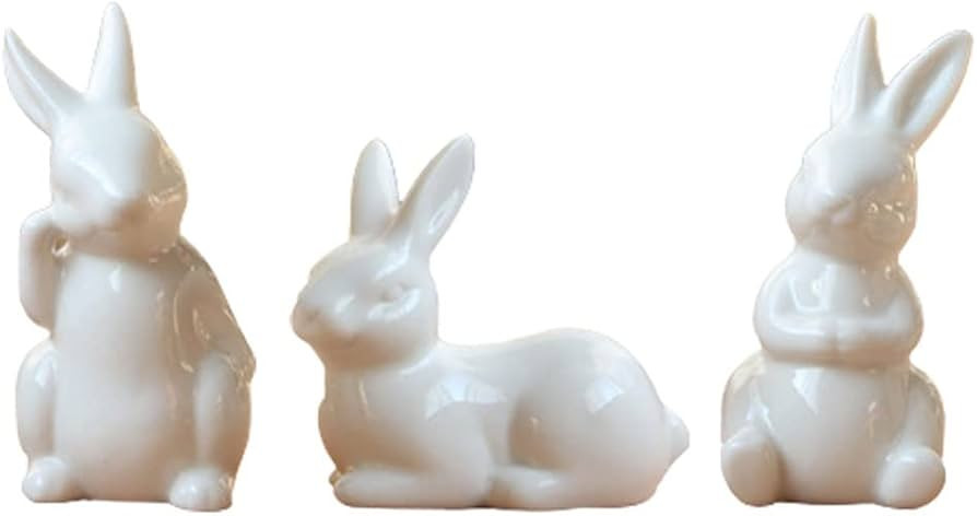 GANAZONO 3Pcs Ceramics Bunny Figurine Easter Bunny Figurines White Porcelain Rabbit Statue Rabbit... | Amazon (CA)