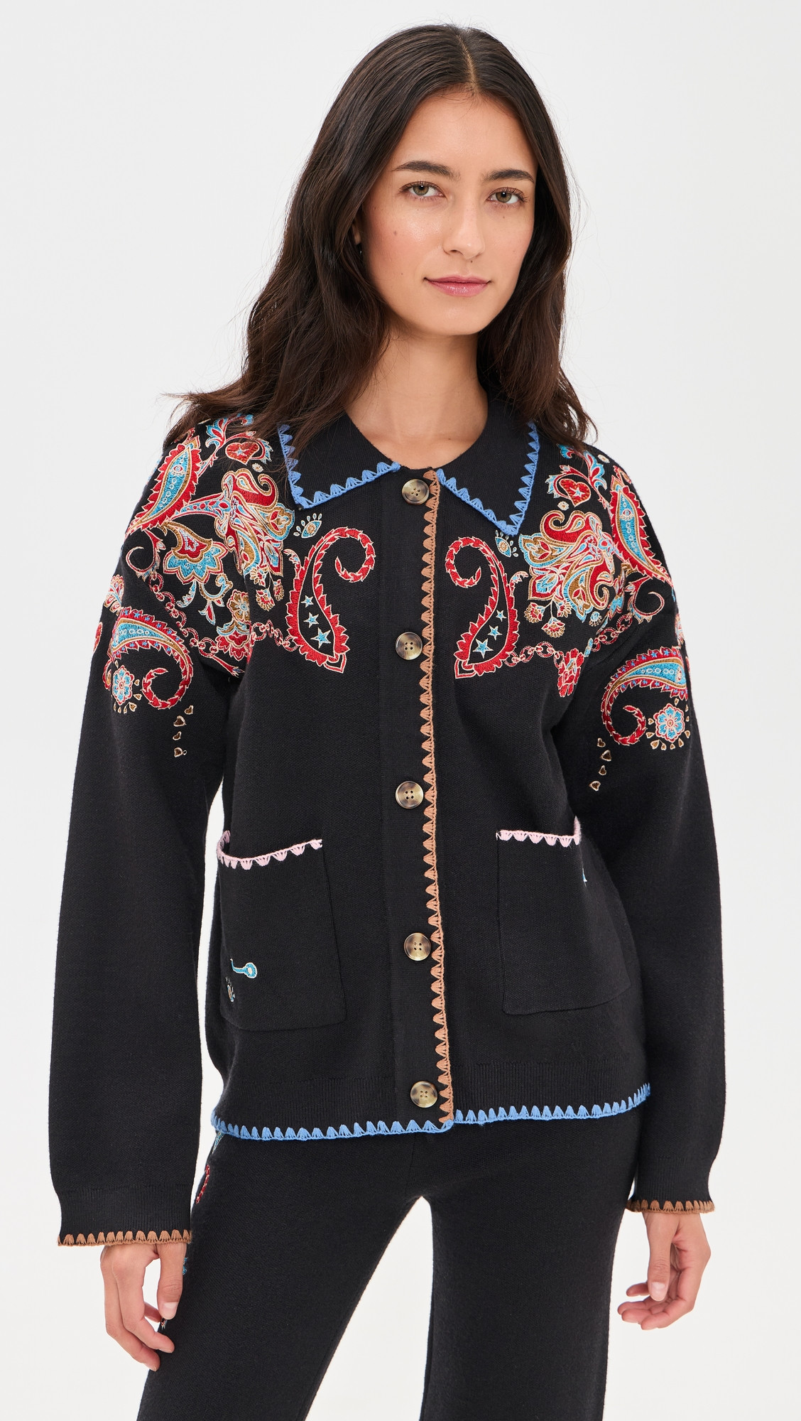 Never Fully Dressed Embroidered Paisley Cardigan Black XS | Shopbop