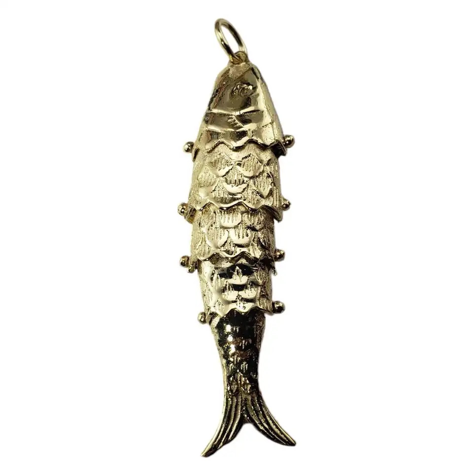 14 Karat Yellow Gold Flexible Fish Pendant #15572 | 1stDibs