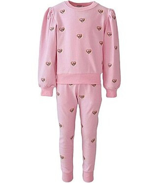 Lola The Boys LittleBig Girls Embroidered Heart All Over Crew Neck Sweatshirt Jogger Pants Set - 2 | Dillard's