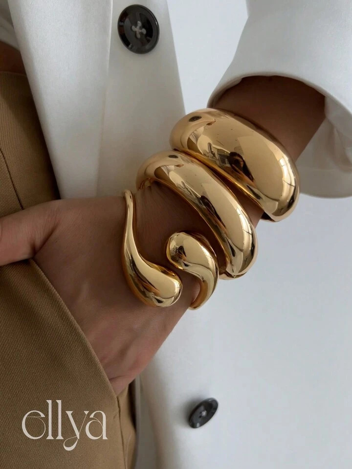 1pc European & American Geometric Metal Water Drop Snake Cuff Bracelet, Vintage Minimalist Punk O... | SHEIN
