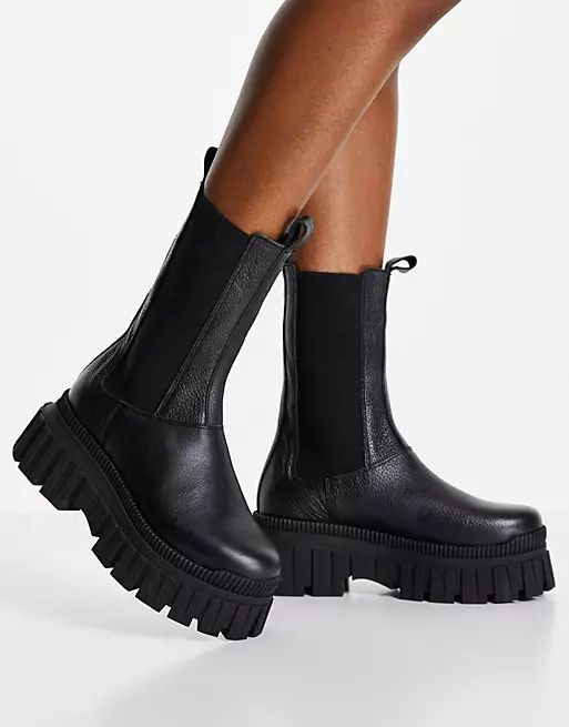 ASOS DESIGN Addison premium chunky leather chelsea boots in black | ASOS (Global)