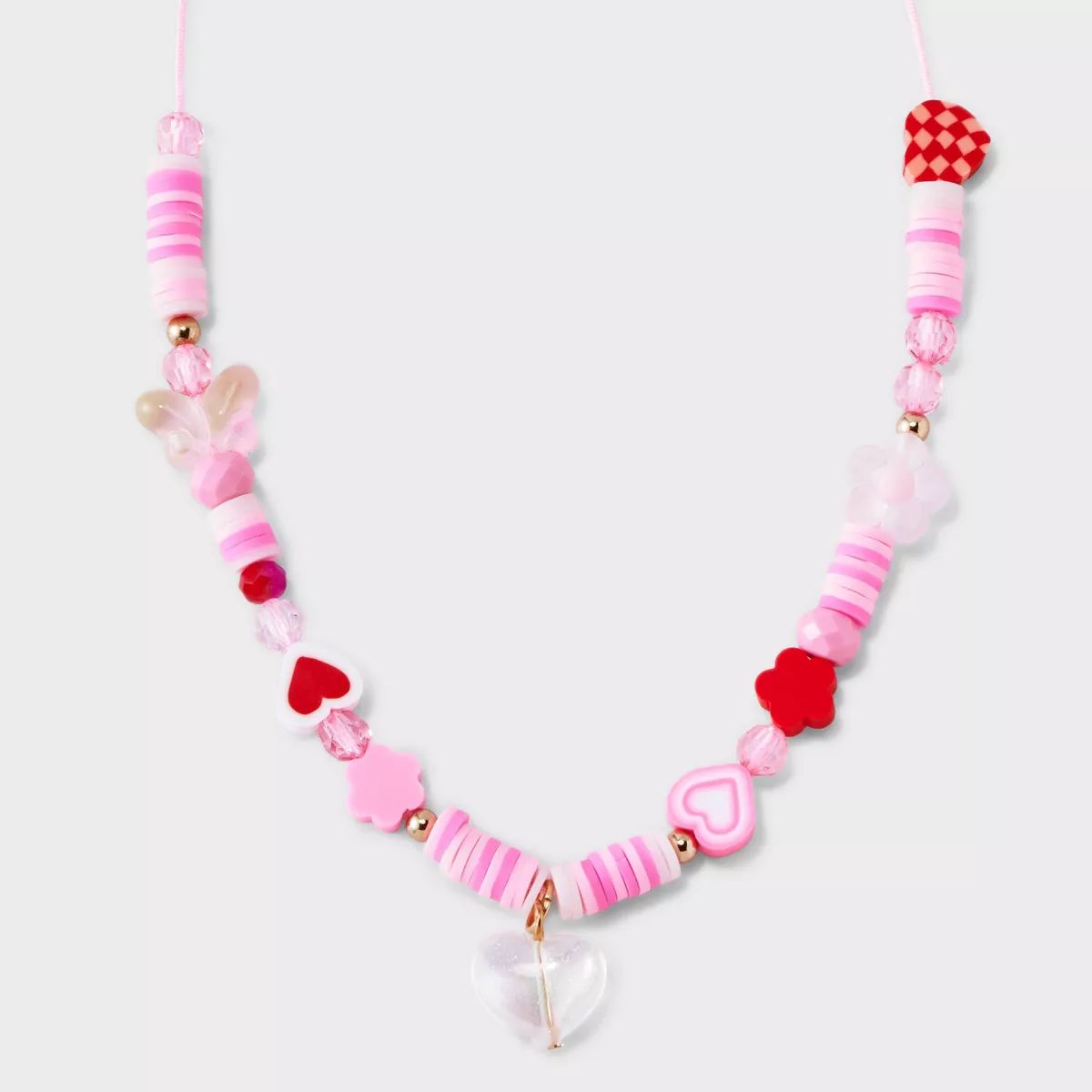 Mixed Hearts and Floral Beaded Necklace - Pink | Target