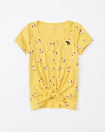 ribbed tie-front top | abercrombie kids US