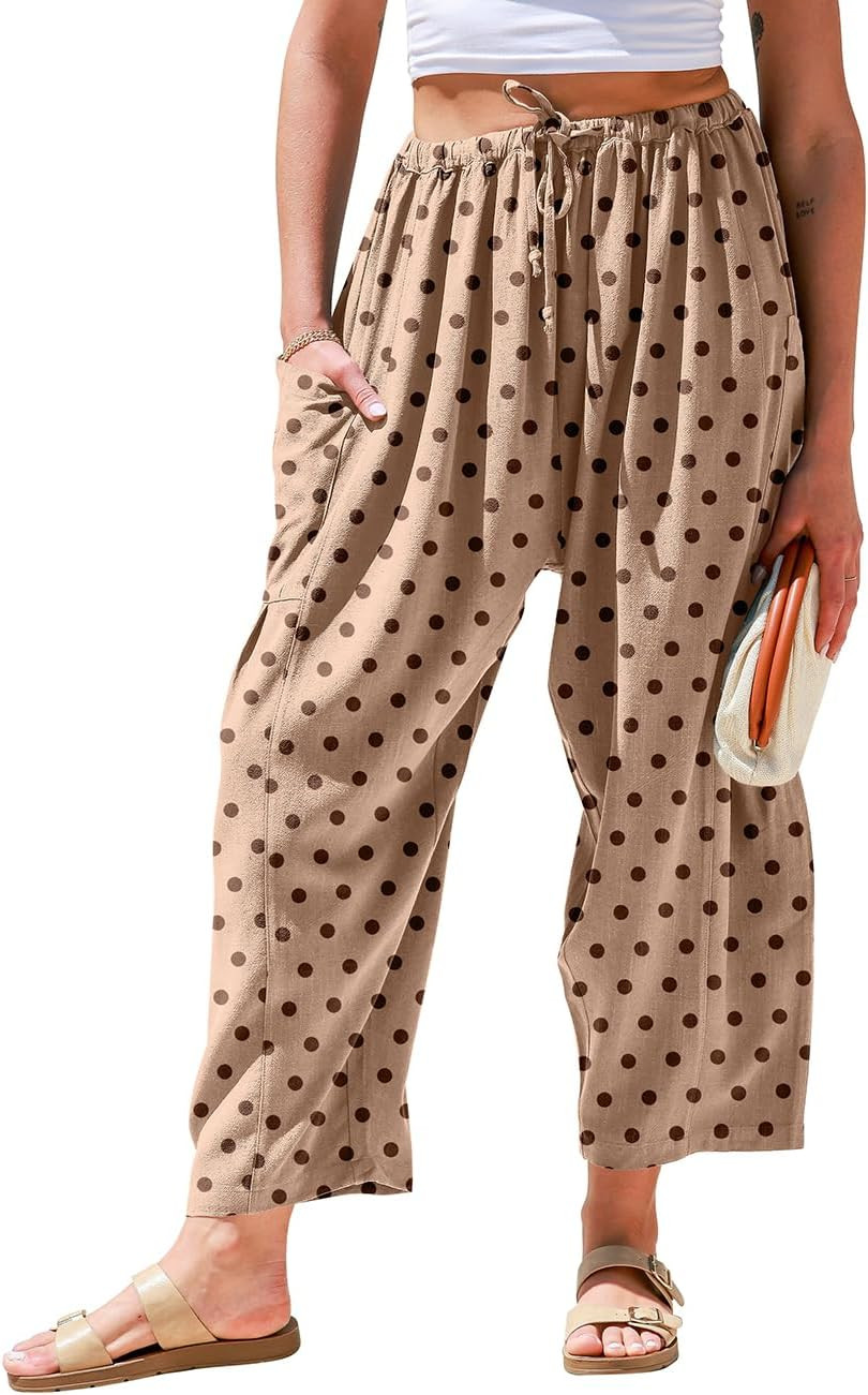 TARSE Women's Linen Wide Leg Pants Baggy Palazzo Harem Pants with Pocket | Amazon (US)
