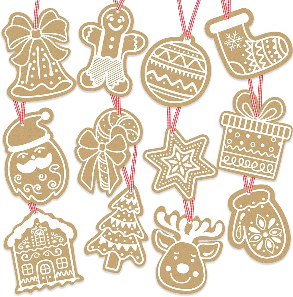 120 PCS Christmas Kraft Paper Gift Tags, Xmas Brown Kraft Gift Tags with Plaid Ribbon for DIY Chr... | Amazon (US)