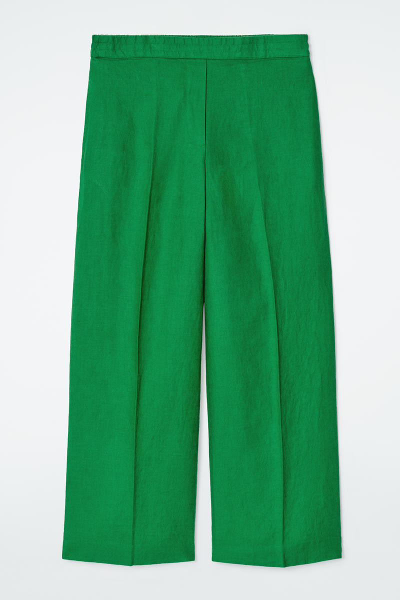 Straight-Leg Tailored Linen Trousers in Green | COS UK