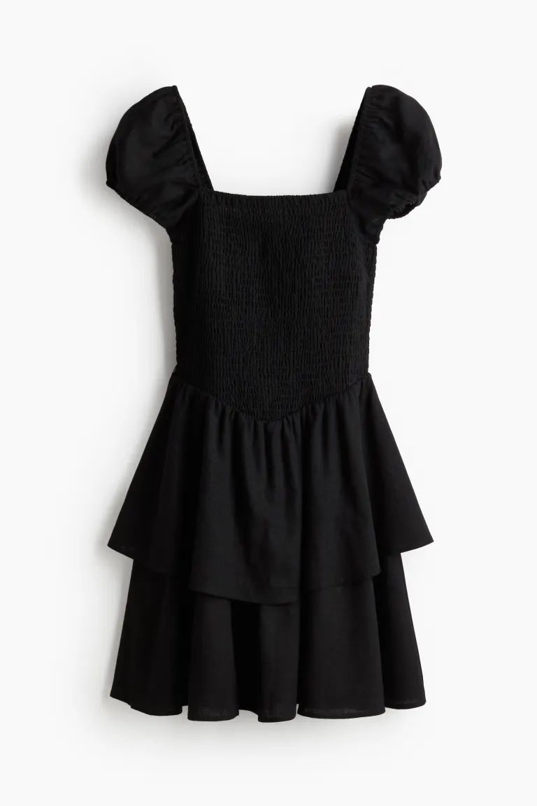 Tiered-skirt Smocked Dress - Black - Ladies | H&M US | H&M (US + CA)