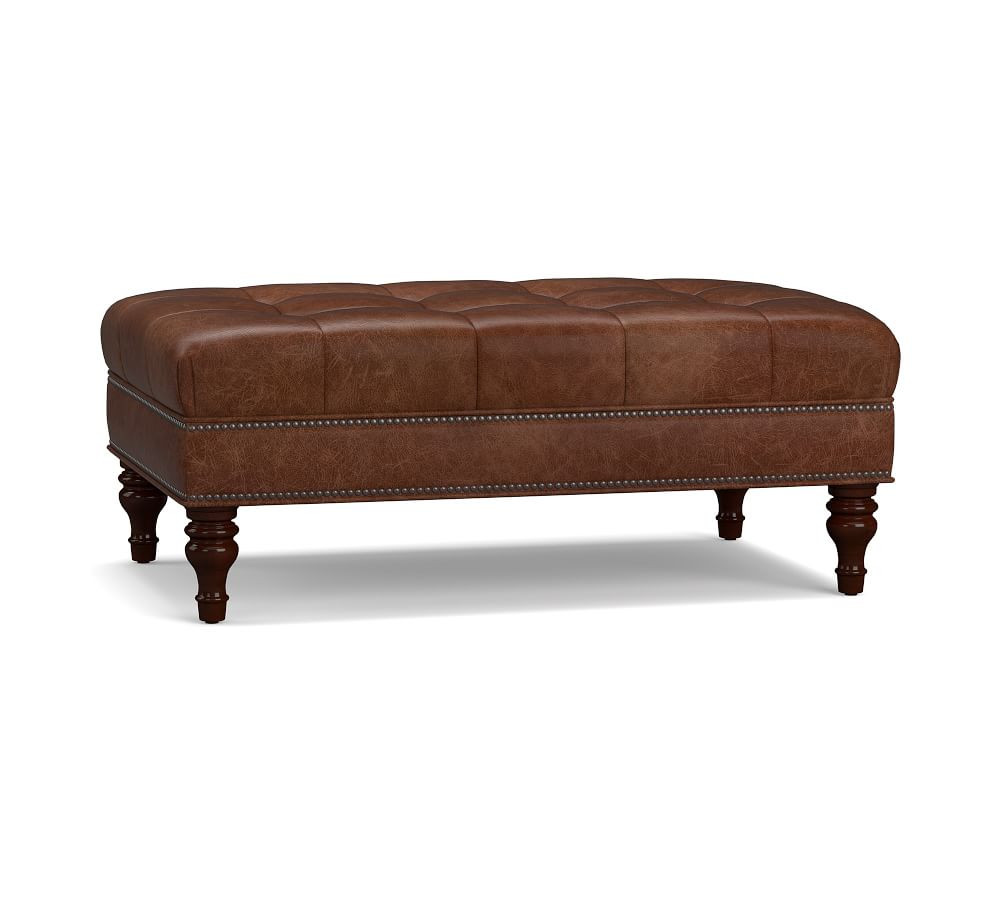 Martin Tufted Leather Ottoman | Pottery Barn (US)
