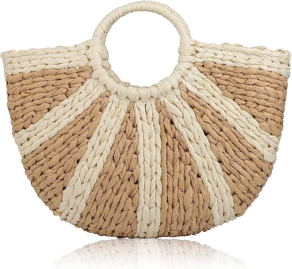 Beach Rattan Tote Bag for Women Hand-woven Straw Purse Summer Top Handle Handbag for Vacation Tra... | Amazon (US)