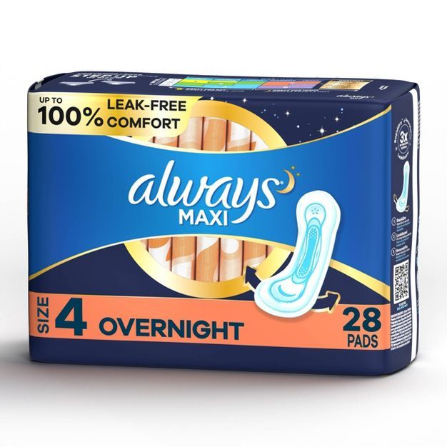 Always Maxi Pads Overnight Absorbency Unscented without Wings - Size 4 - 28ct | Target