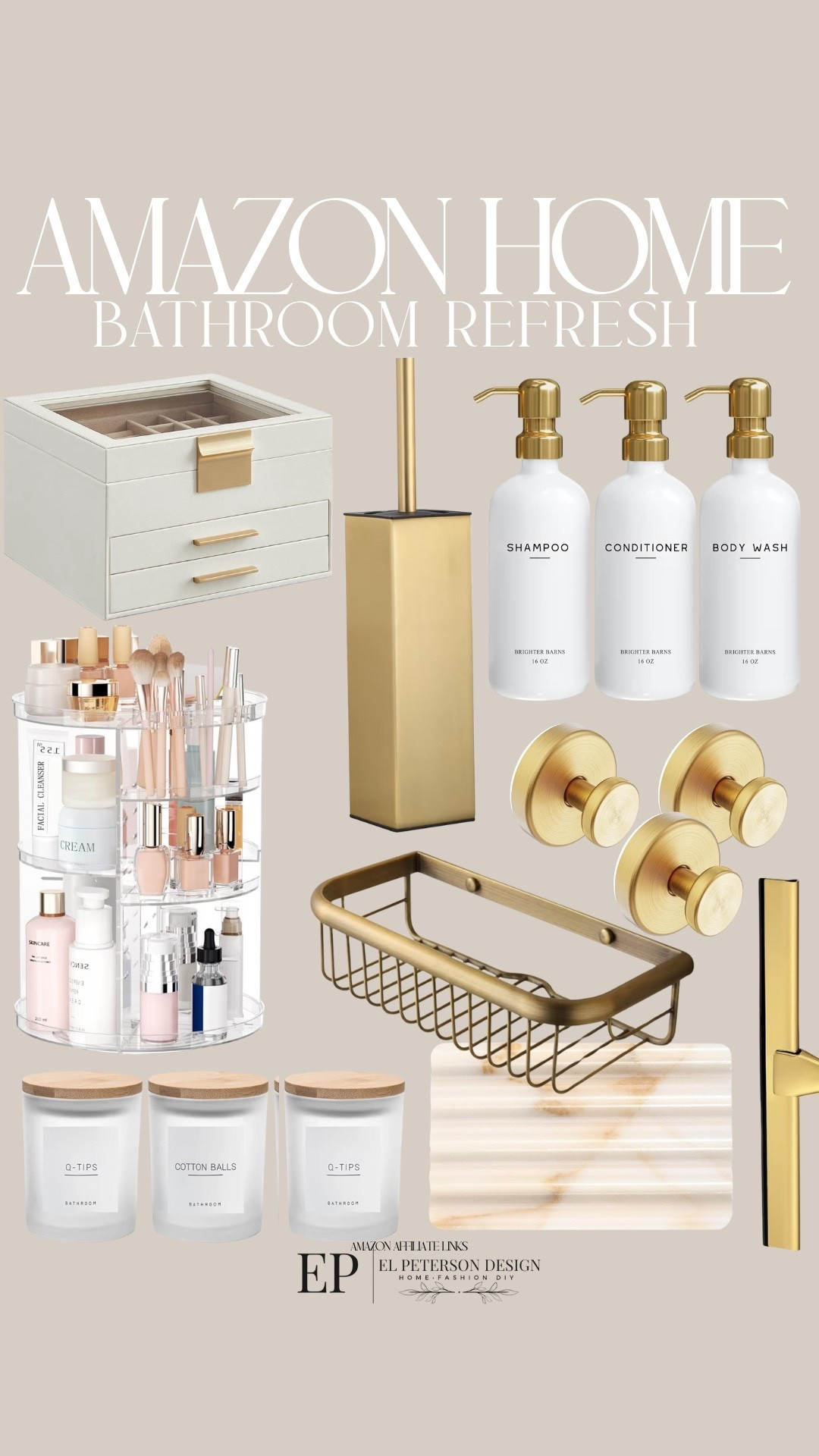 Amazon Bathroom Refresh 
Soap and lotion dispenser
Makeup caddy
Shower holder
Hooks
Jewelry box
Toilet bowl cleaner
Bathroom canister 

#LTKHome #LTKFindsUnder100 #LTKFindsUnder50