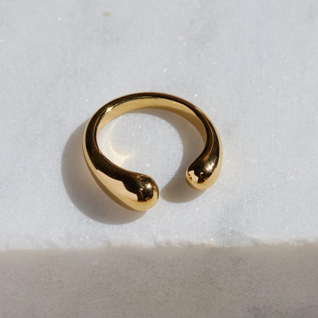 Gold Double Round-Ended Ring | Nickel and Suede
