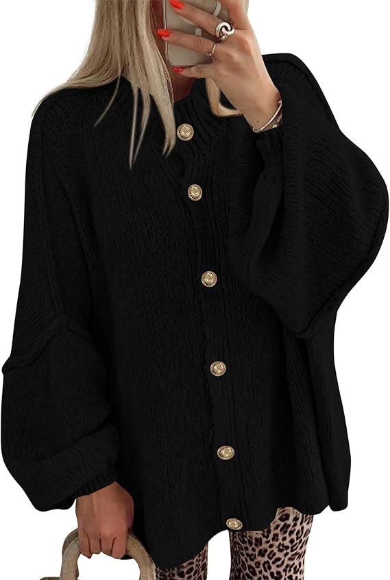 BTFBM Womens Oversized Cardigan Sweaters Casual Fall Clothes | Lantern Long Sleeve Button Open Fr... | Amazon (US)