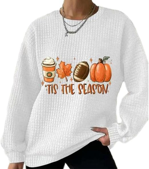 Chvity Women's Fashion Loose Casual Tis The Season Pumpkin Printed Sweatershirt Lightweight Blous... | Amazon (US)