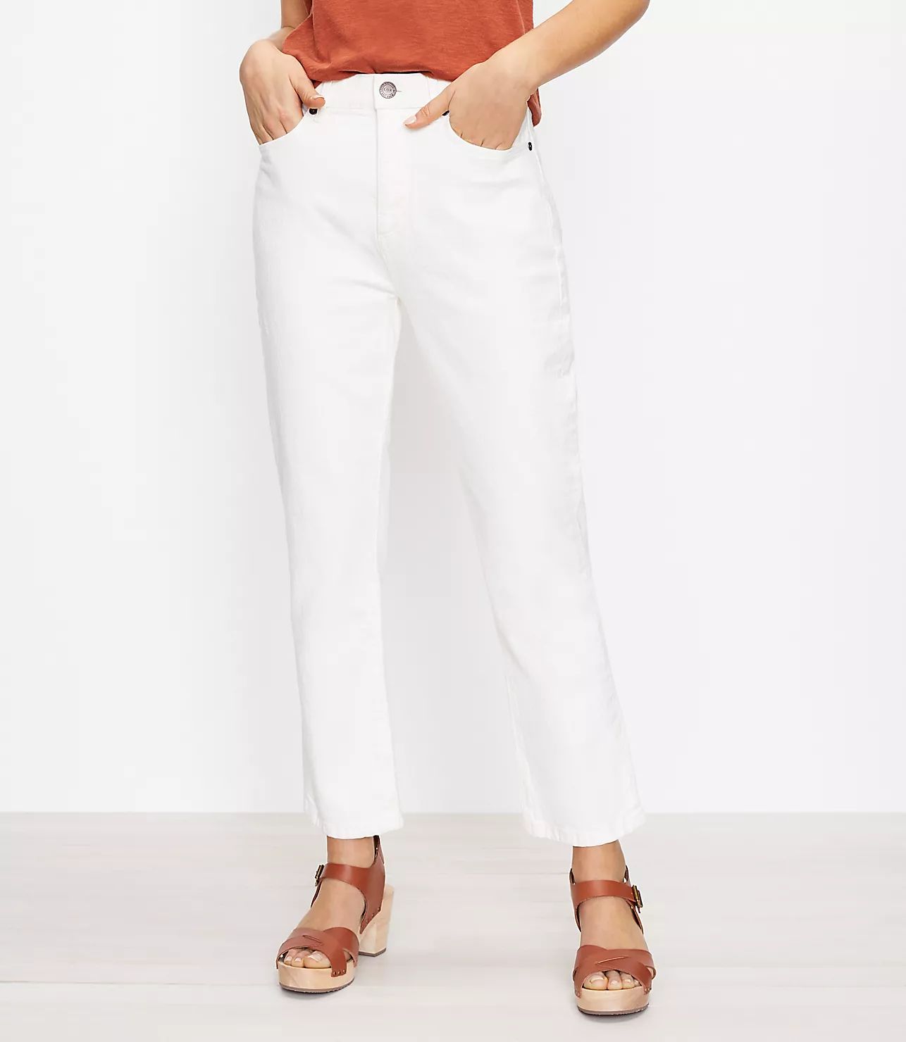 The High Waist Straight Crop Jean in Natural White | LOFT