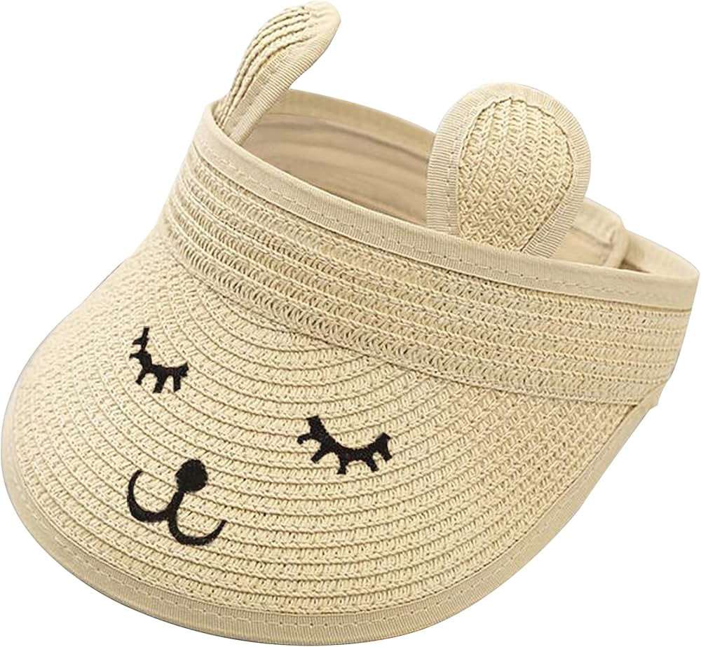 Baby Roll-up Straw Visor Hat Sun Hat, Kid Toddler Wide Brim Cute Bunny Ponytail Summer Beach Sun ... | Amazon (US)