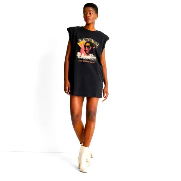 FUTURE COLLECTIVE Kahlana Barfield Brown Power Shoulder Graphic Shift Dress | Poshmark