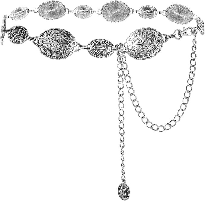 Western Concho Chain Belt for Women Cowgirls Oval Metal Waist Chain Belt Country Jeans Dress Belt... | Amazon (US)