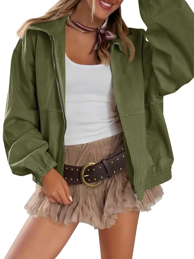 Tankaneo Womens Cropped Jackets Zip Up Lightweight Short Utility Coat Military Fall Jacket with P... | Amazon (US)