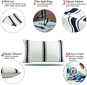 HOMFREEST Waterproof Pillow Covers 12×20 Outdoor Lumbar Throw Pillows Black And White Striped Pi... | Amazon (CA)