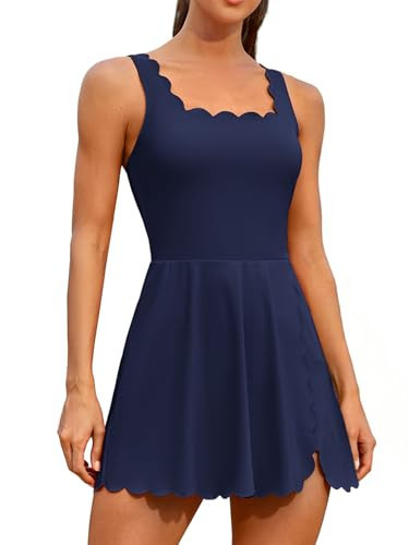 ATTRACO Women Athletic Dress Summer Tennis Drtess Built-in Bra Pockets Golf Outfits Romper Dress Blue L | Amazon (US)