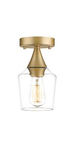 VICNIE Gold Semi-Flush Mount Ceiling Light, 1-Light Modern Ceiling Light Fixtures with Clear Glas... | Amazon (US)
