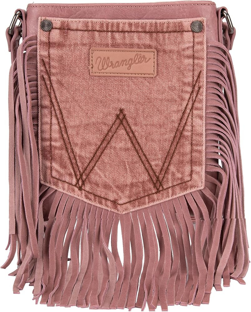 Amazon.com: Wrangler Small Crossbody Purse for Women Hobo Western Crossover Leather Fringe Side P... | Amazon (US)