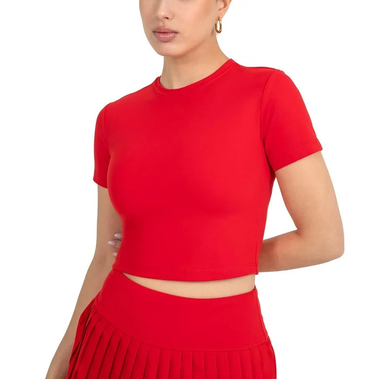 YITTY Active Women's UltraLuxe Essential Crop Tee, Athleisure, 4-Way-Stretch, Heated Red, M | Walmart (US)