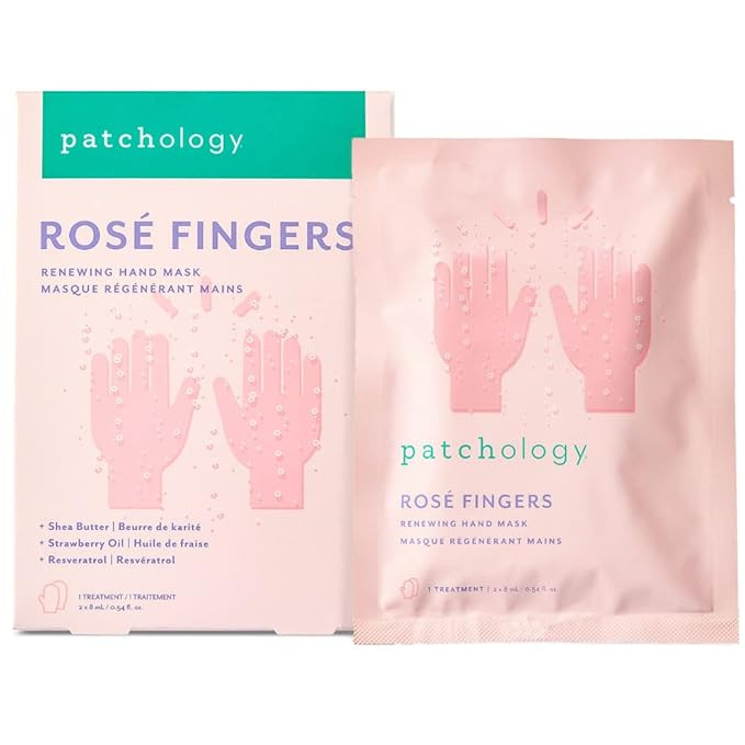 Patchology Rosé Fingers Renewing Hand Mask - Strawberry-Scented Moisturizing Gloves with Shea Bu... | Amazon (US)