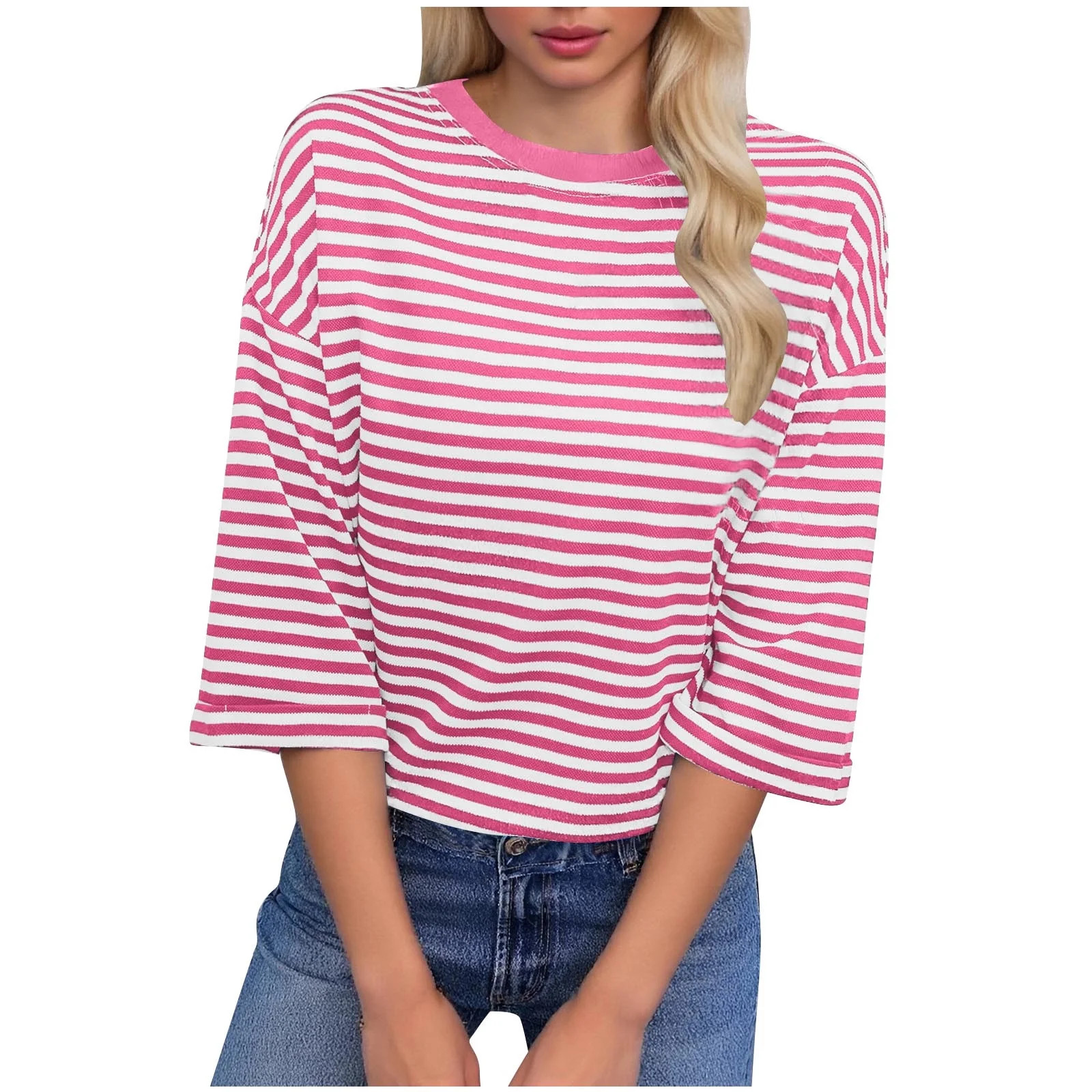 YUGYXL Striped Tshirt Women Bow Tie Back Striped Half Sleeve T Shirts Oversized Crewneck Tee for ... | Walmart (US)