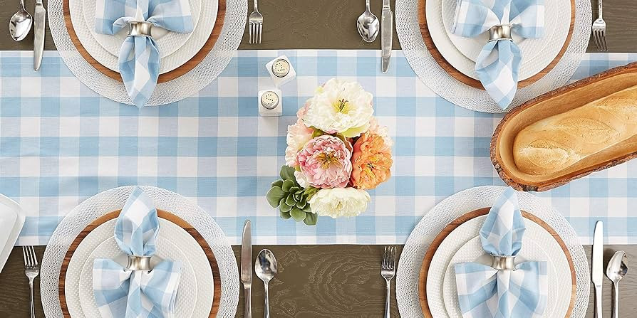 DII Buffalo Check Collection, Classic Farmhouse Table Runner, 14x72, Light Blue & White | Amazon (US)
