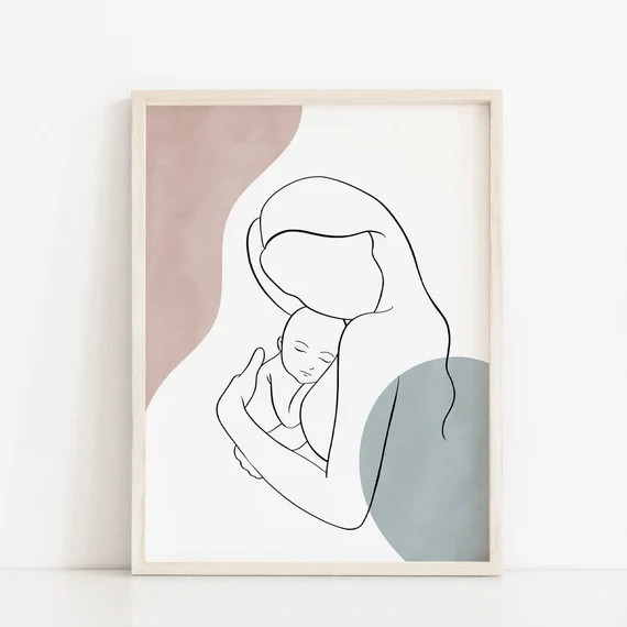 Mom and Baby Boy or Girl Line Art, Mother and Child Minimalist Printable Wall Art, Newborn Scandi... | Etsy (US)