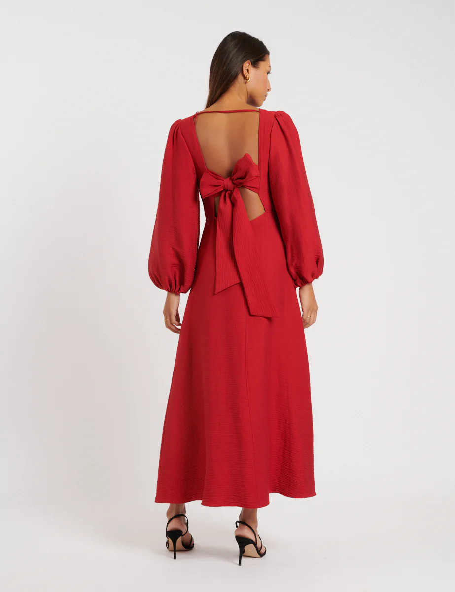 Red Puff Sleeve Zola Midi Dress | Nobody's Child
