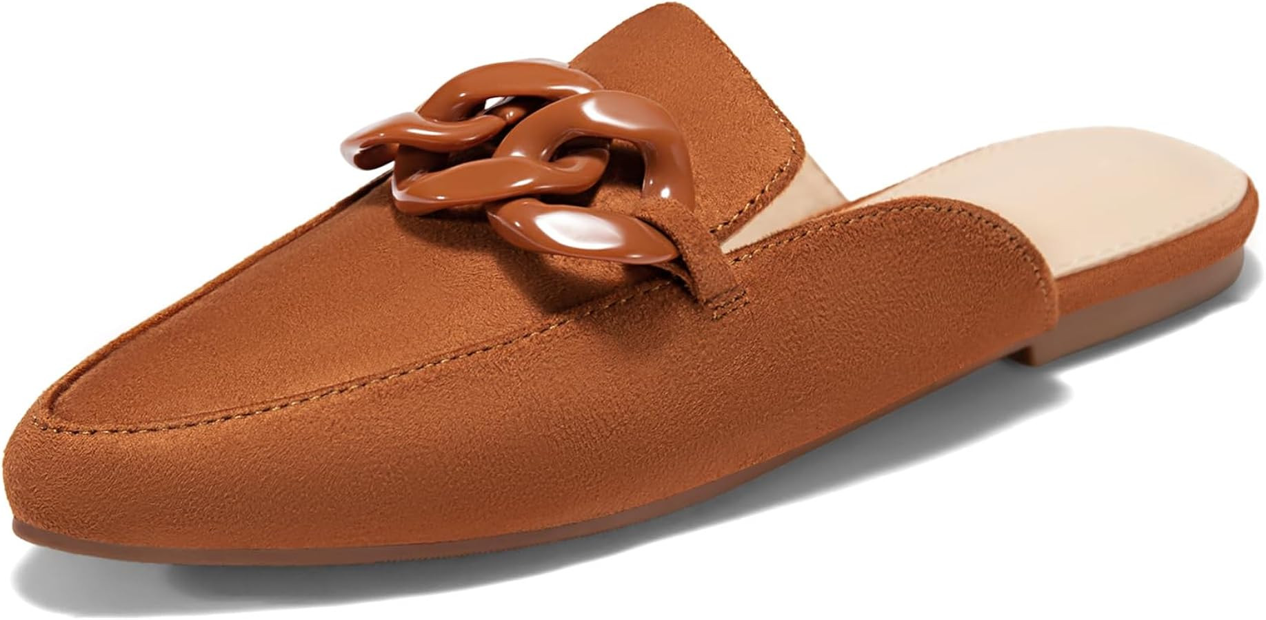 Juliet Holy Womens Mules Flats Pointed Toe Backless Loafers Slip on Metal Chain Slides | Amazon (US)