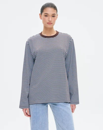 Oversized Cotton Longsleeve Top in Fudge Bella Stripe | Glassons AU | Glassons (Australia)