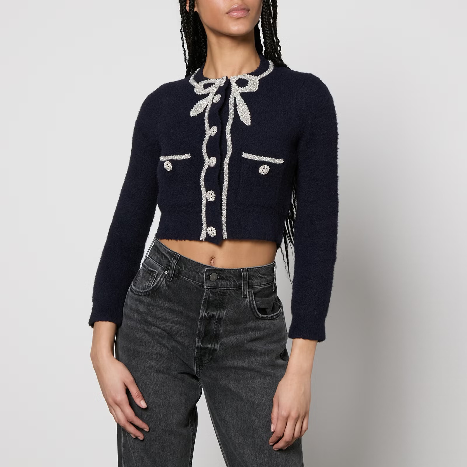 Self-Portrait Embellished Brushed-Knit Bow Cardigan - XL | Coggles | Coggles (Global)