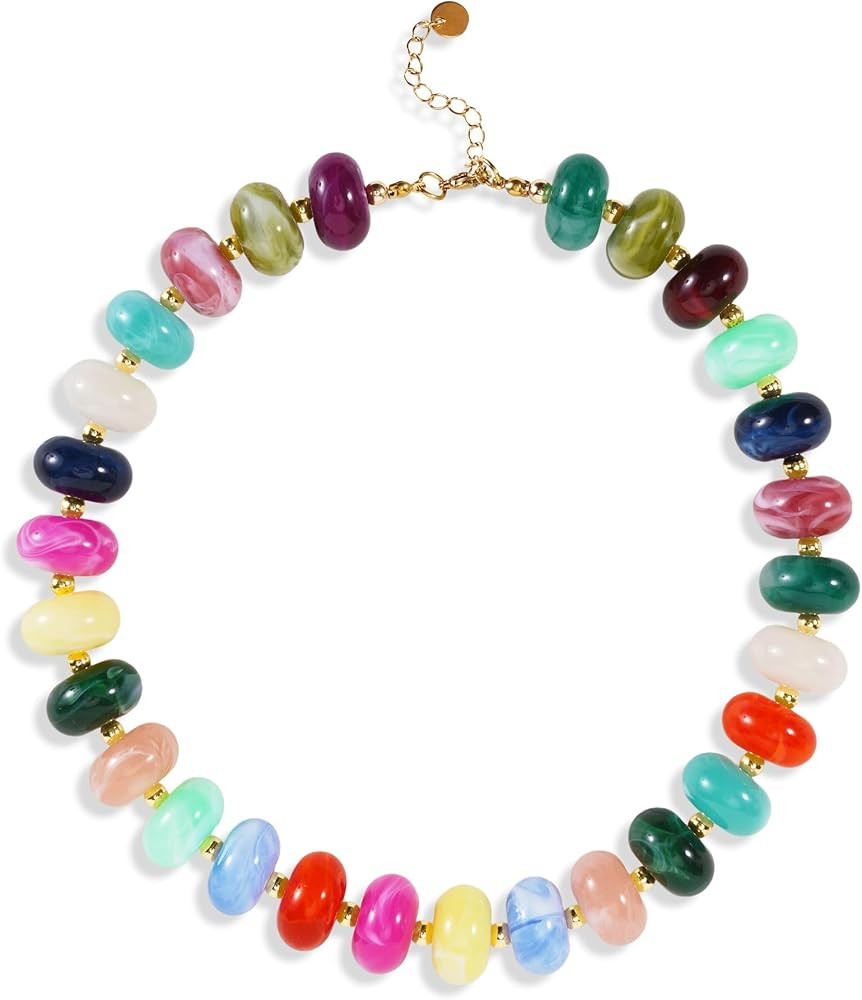 Chunky Beaded Statement Necklace for Women Trendy Colorful Boho Resin Bead Choker Necklaces Summe... | Amazon (US)