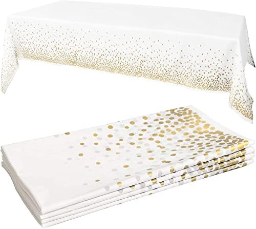 White Plastic Tablecloth - 4 Pack - 54 X 108 | Gold Dot Disposable Tablecloths | Plastic Tableclo... | Amazon (US)