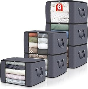 Fab totes 6 Pack Clothes Storage, Foldable Thik Fabric Blanket Storage Bags, Storage Containers f... | Amazon (US)