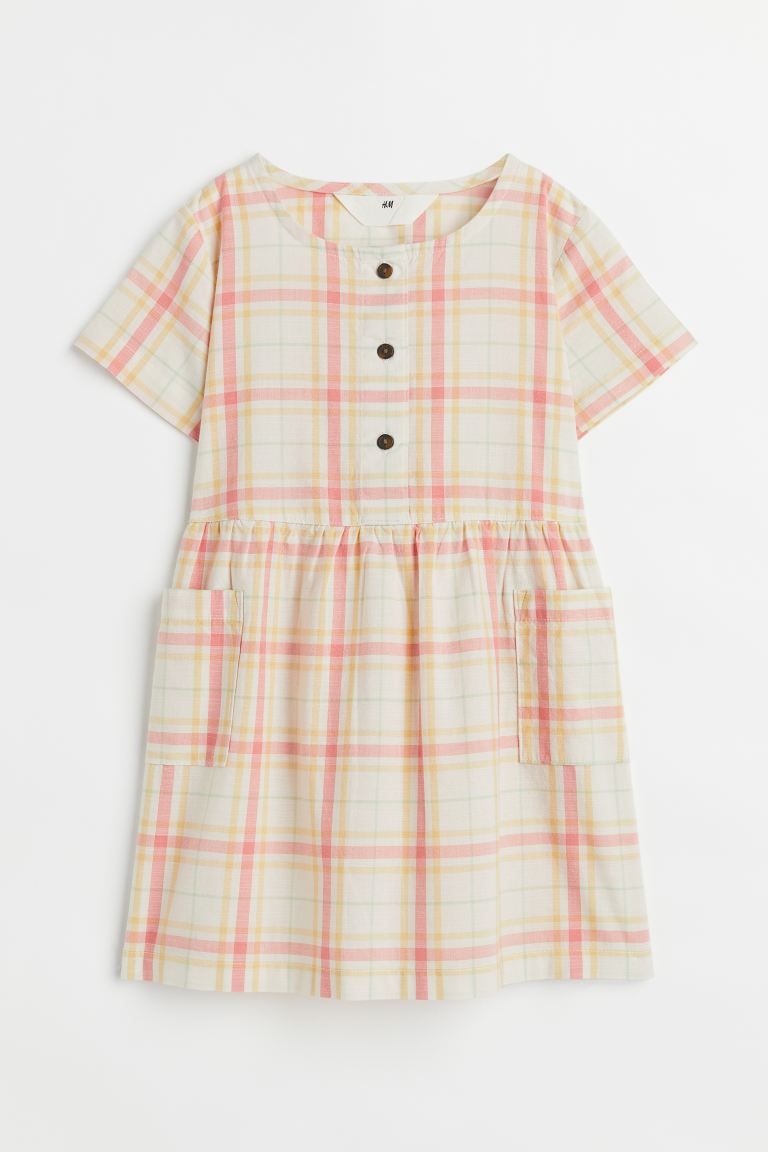 New ArrivalKnee-length dress in airy, woven cotton fabric with a printed pattern. Round neckline,... | H&M (US + CA)