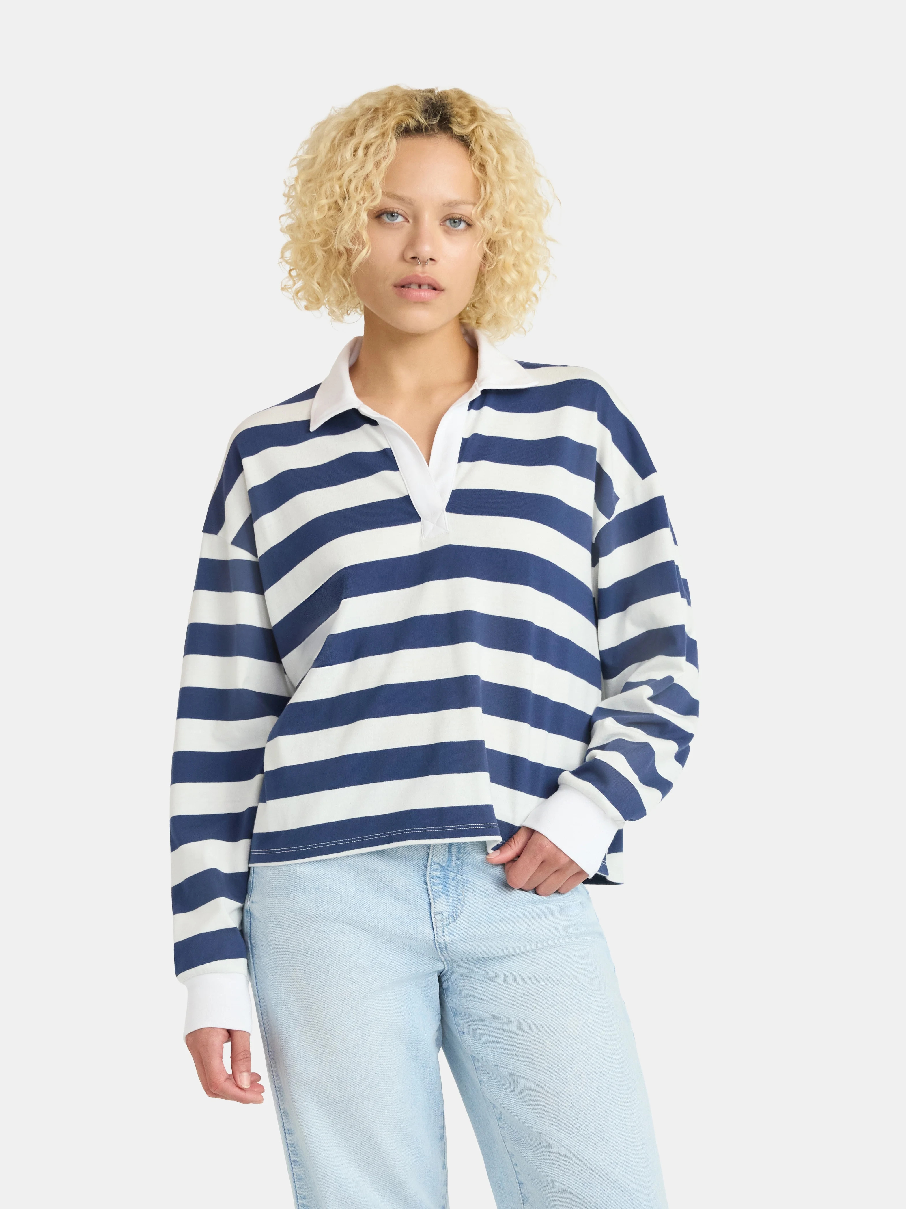 No Boundaries Rugby Polo Top, Women's | Walmart (US)